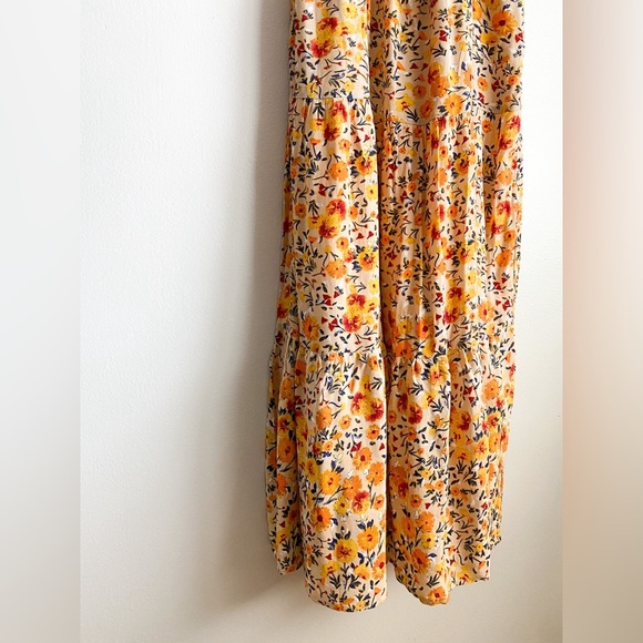 Lost + Wander Orange Yellow Floral Maxi Dress Boho Cottagecore Smocked Tiered L - Picture 10 of 12